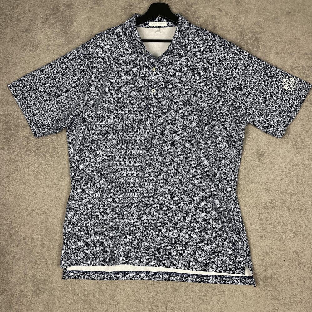 Fairway & Greene Polo Shirt Mens XL Blue White Leaf Print Golf PGA Stretch